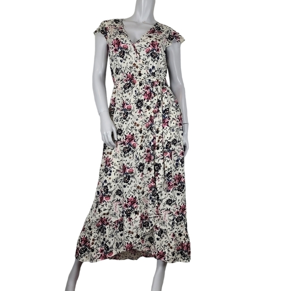 BOG Collective SZ M Dress Band of Gypsies White-Pink- Blue Floral Faux Wrap Maxi - Picture 1 of 12